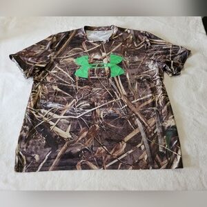 Under Armour Men's Green Logo Camo Real Tree Max 5 Heat Gear Loose Fit Shirt XL